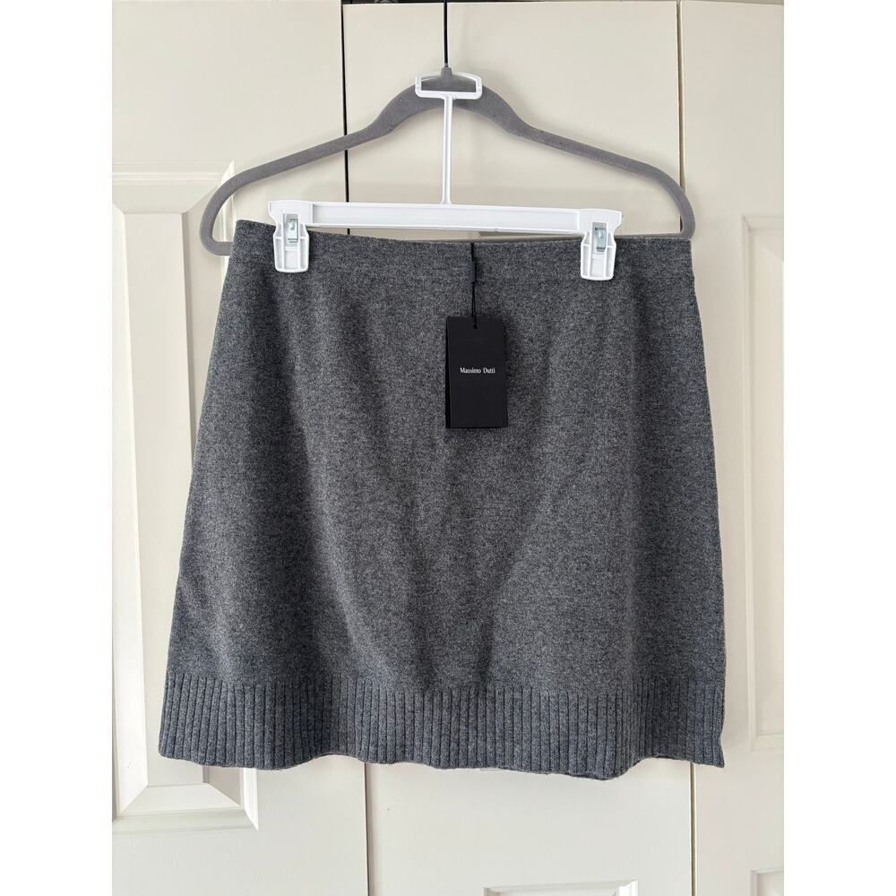 Massimo Dutti Gray Knit Sweater Skirt Womens Large NWT Merino Wool Blend Midi - Picture 2 of 5